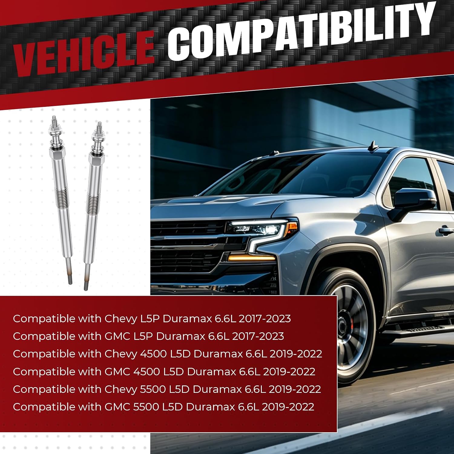 2PCS 68G Diesel Glow Plug Compatible with Chevy GMC L5P 4500 5500 L5D Duramax 6.6L 2017-2023 Replace 12690238 12725202 12679959 GP124 21135 12666880