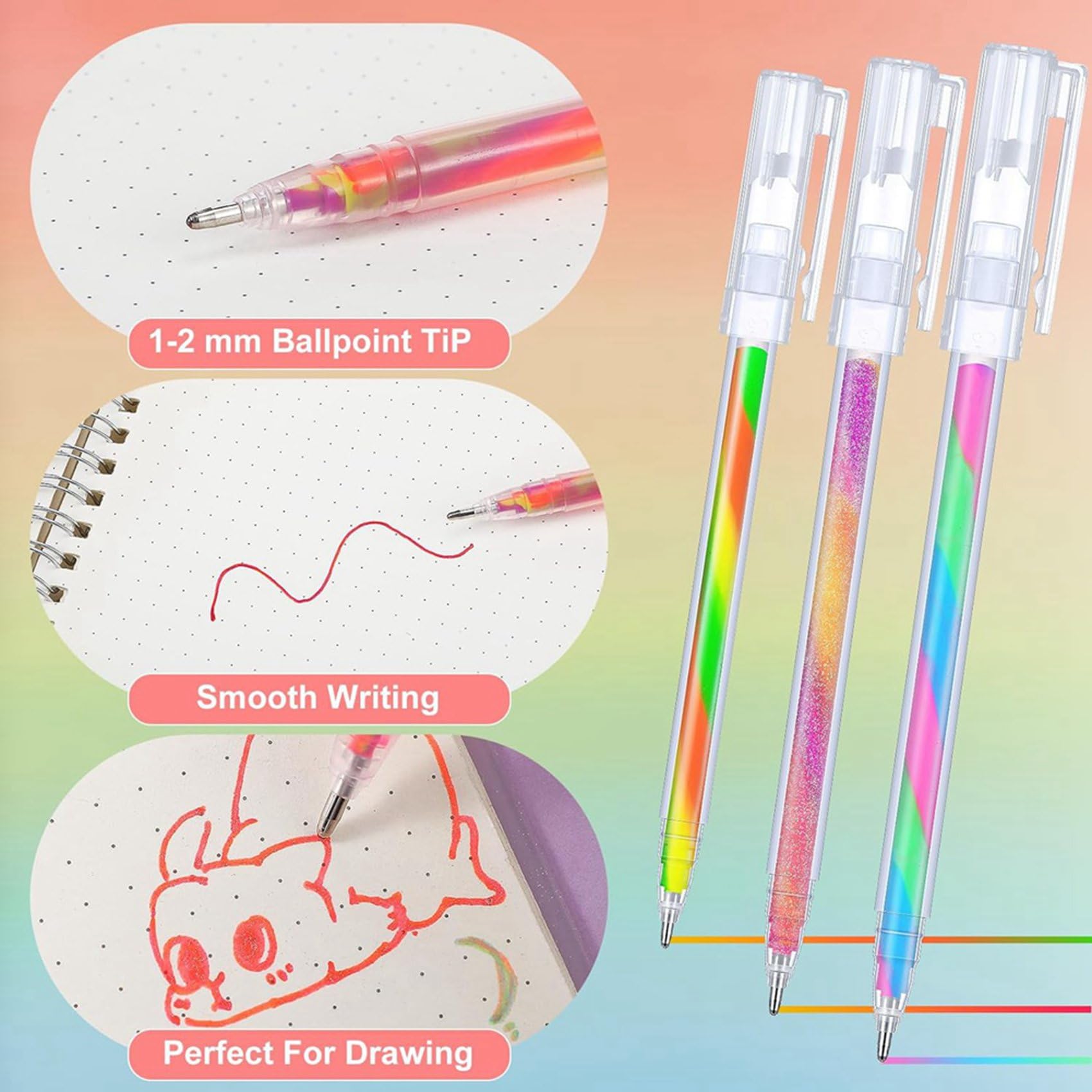 72 Stylos à Gel Arc-En-Ciel à Changement de Couleur, Stylos à Gel à Paillettes, Stylos Arc-En-Ciel pour Livre de Coloriage pour Adultes
