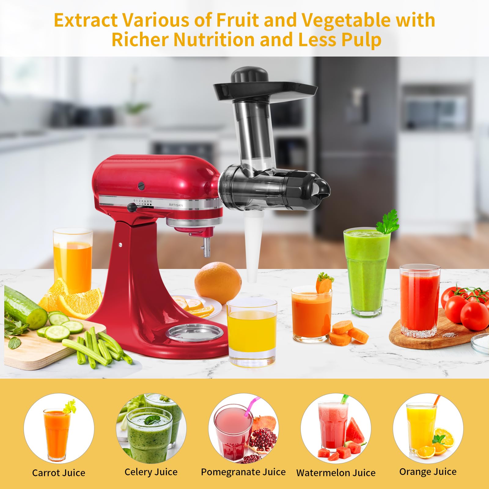 Kaltpress-Entsafter Aufsatz Für KitchenAid Standmixer – Dual Feed Schacht, Erhöhte Saftausbeute, Für Obst & Gemüse