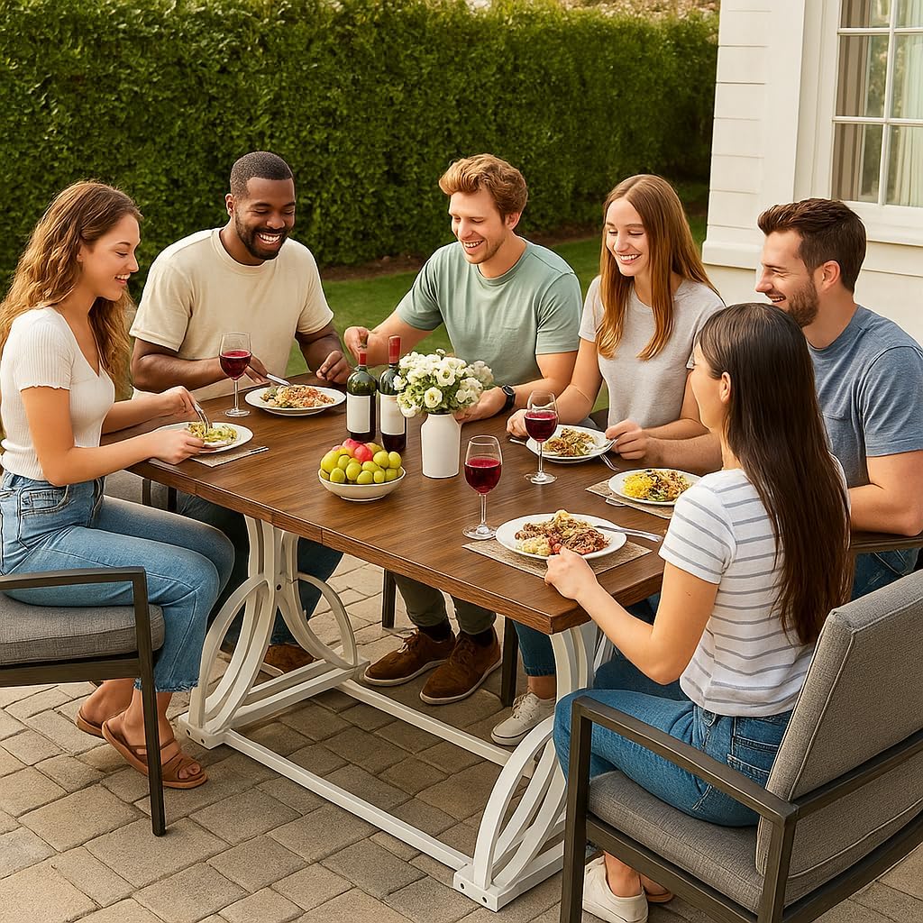 YITAHOME 70.3 Inch Modern Minimalist Dining Table for 6-8, Sturdy Wooden Table with Geometric White Metal Legs, for Dining Room, Kitchen, Conference Room