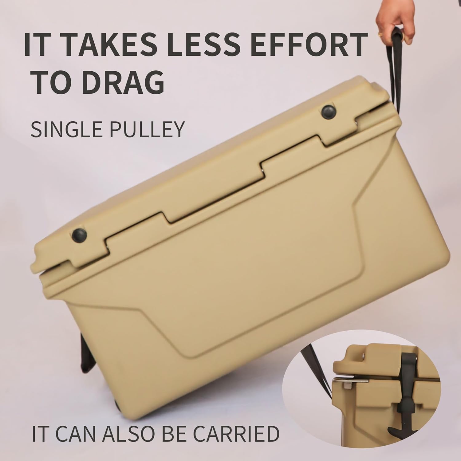 65 QT Rotomolded Cooler with Wheels & Drain Plug,Insulated Ice Chest for Camping, Fishing, Outdoors,Drinks, Heavy-Duty Cooler Box, 5-Day Cold Retention