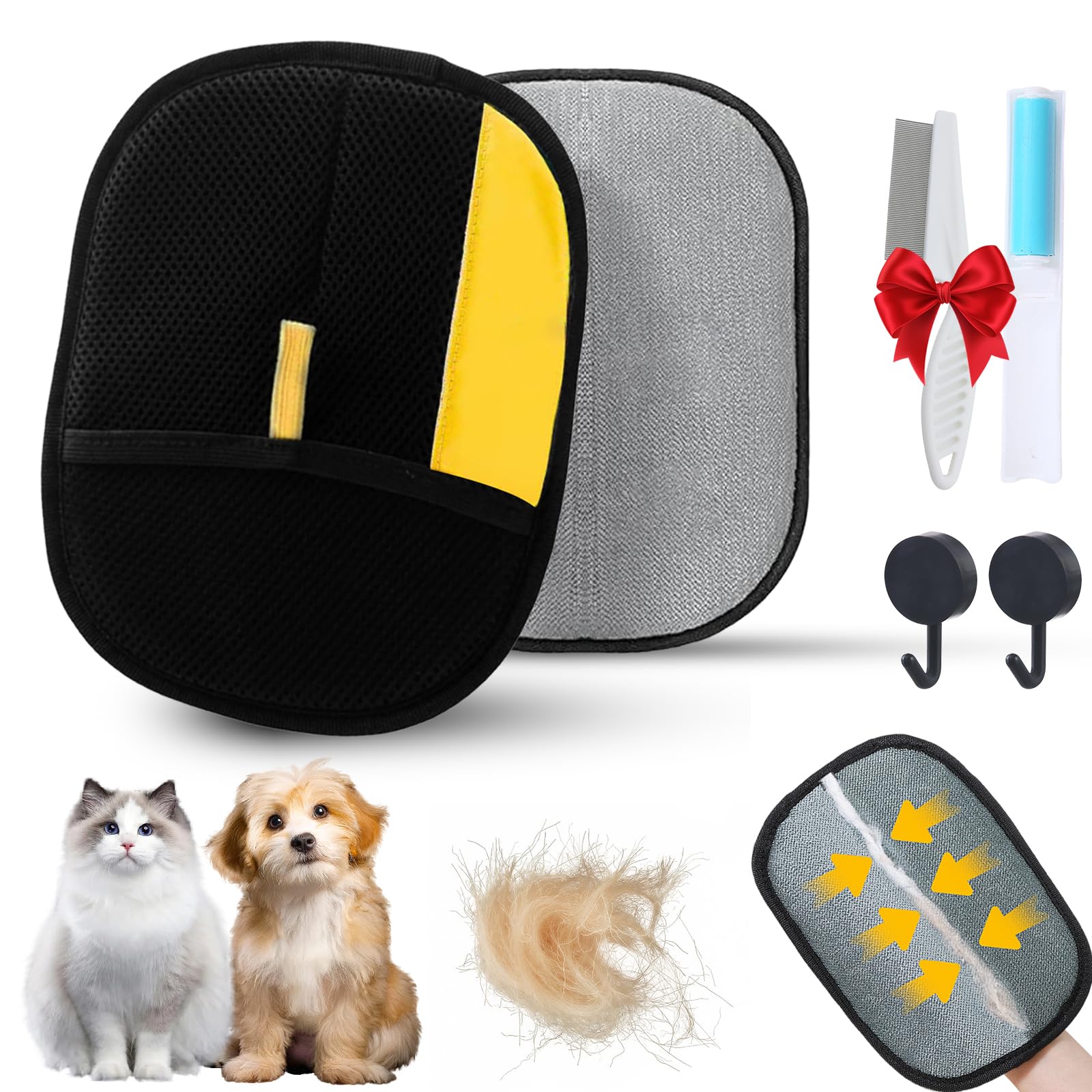 Grolomo Pet Hair Remover Glove,Double Sided Grooming Glove,Pet Hair Remover Electrostatic Gloves for Dog & Cat,Washable (1pcs)