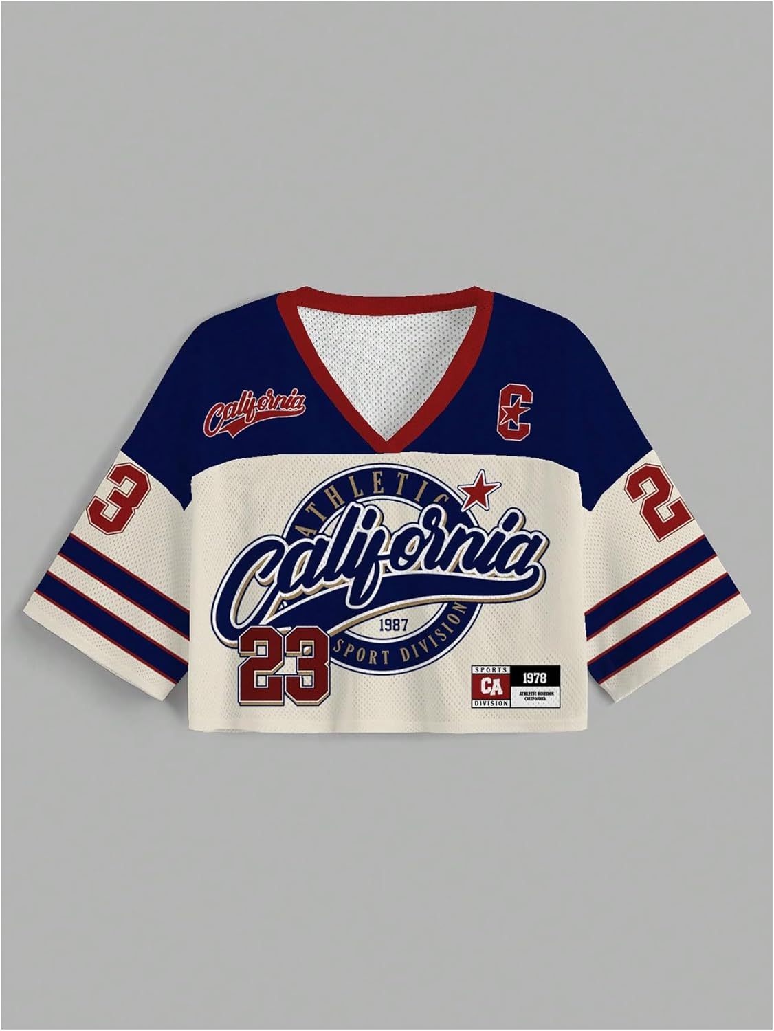 WDIRARA Women's Jersey Shirt Letter Graphic T-Shirts V Neck Short Sleeve Tee Crop Top Streetwear - Image 5