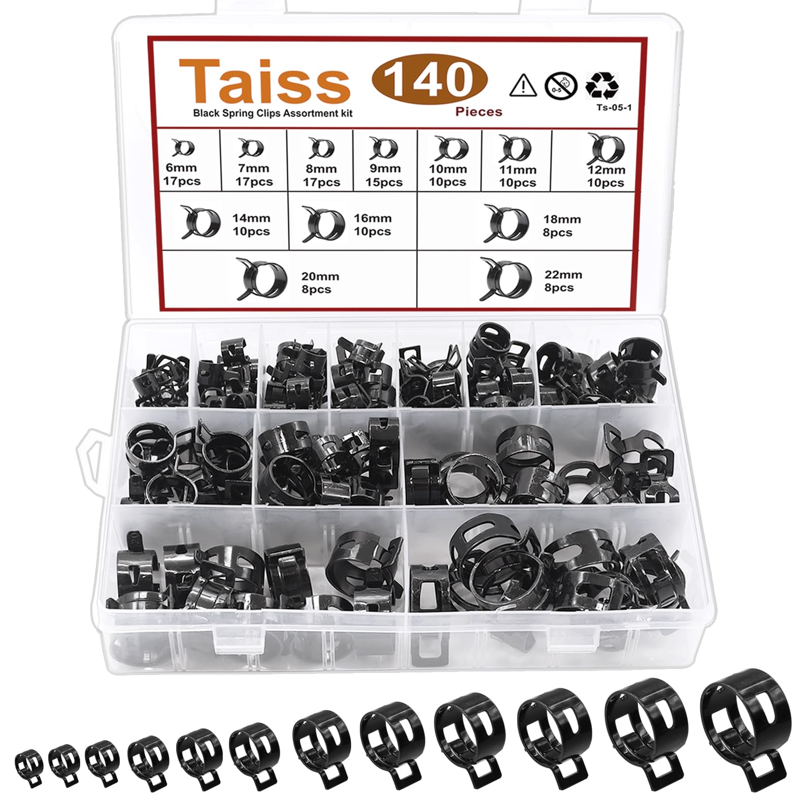 Sponsored Ad - Taiss 140PCS 12 Sizes 6-22mm Black Spring Band Hose Clamp Assortment Kits.Low Pressure Air Clip Strap Clamp for Air Hose Tube Hose Fuel Silicone Vacuum Hose Clamp