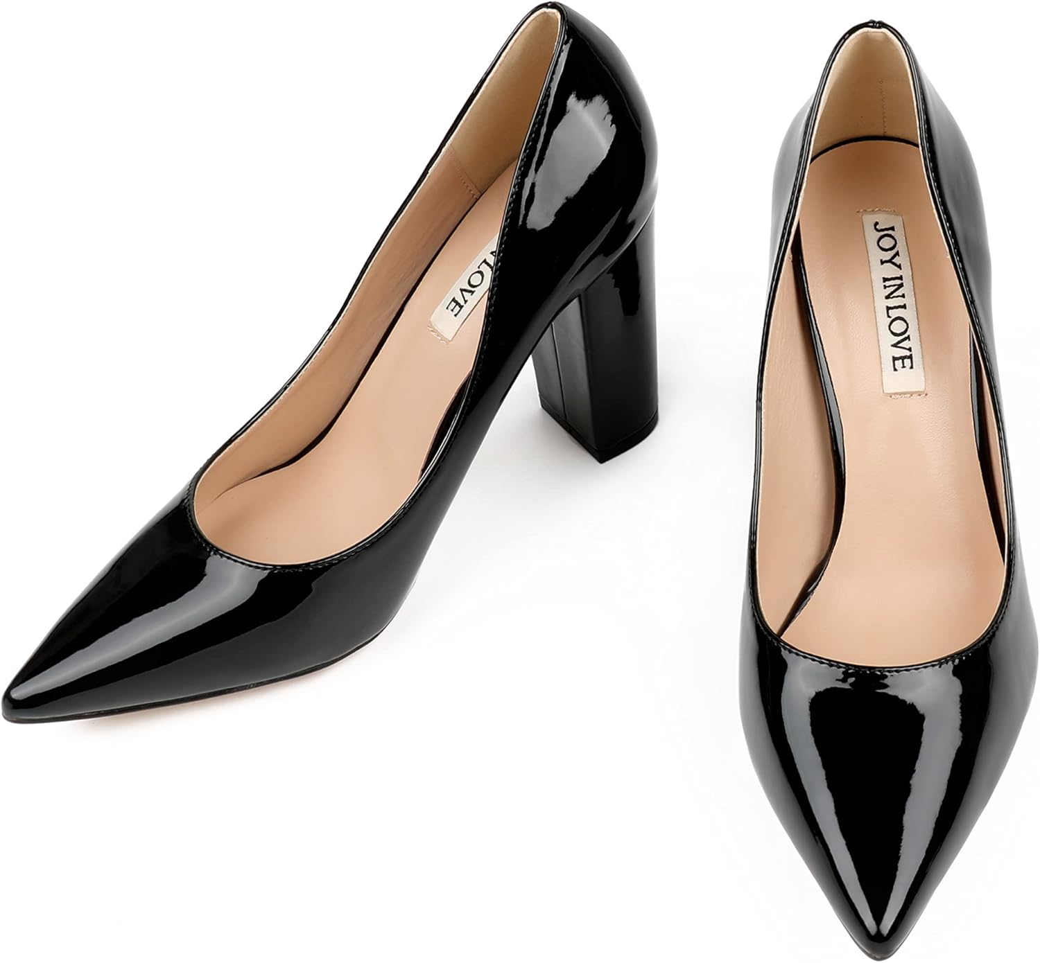 JOY IN LOVE Chunky Heels for Women High Block Heel Pointy Toe Dress Work Pumps - Image 4
