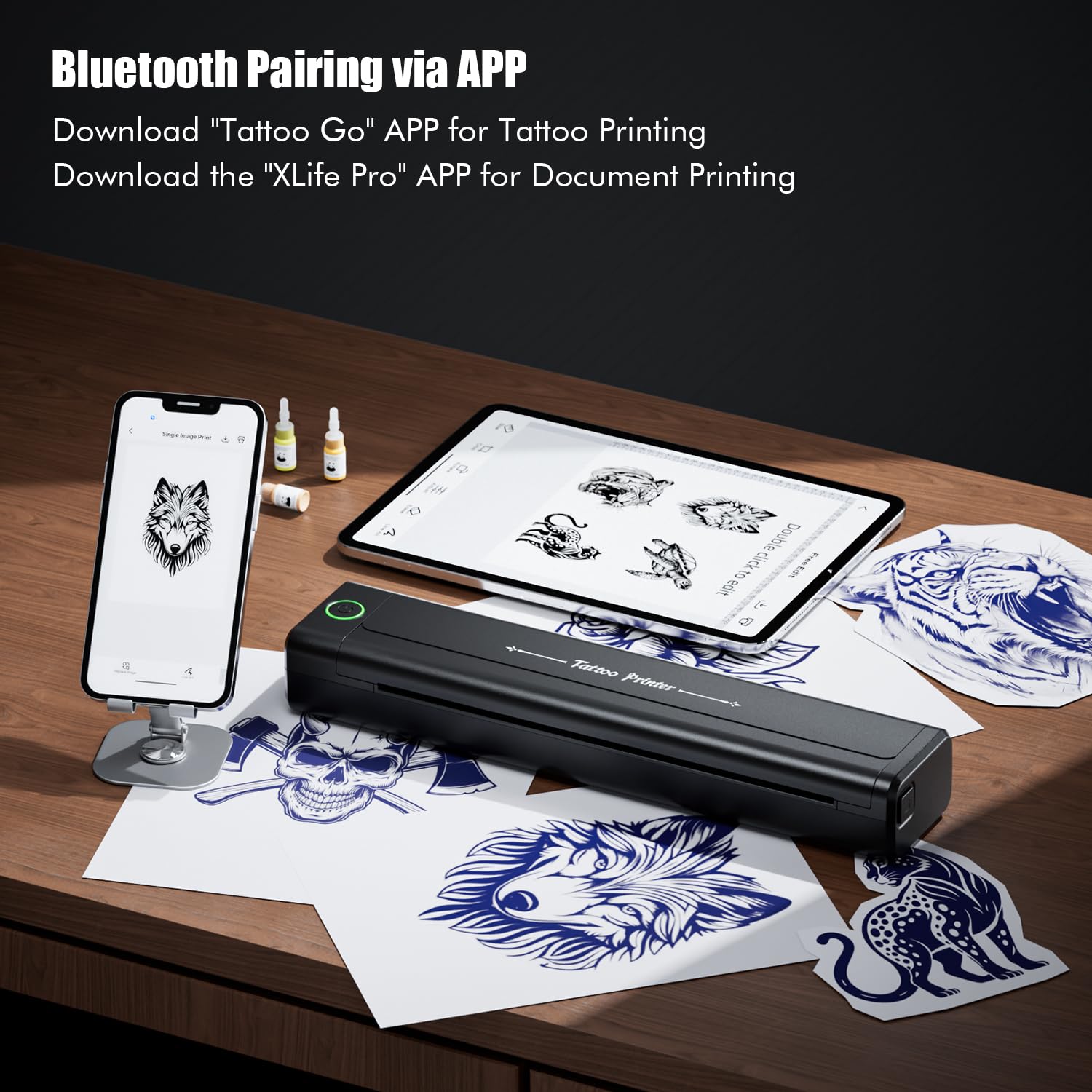TATELF Termocopiadora Tattoo Bluetooth, Impresora Térmica para Tatuajes con 10 Hojas de Papel, Kit Completo para Artistas y Principiantes, Alta Precisión y Uso Fácil