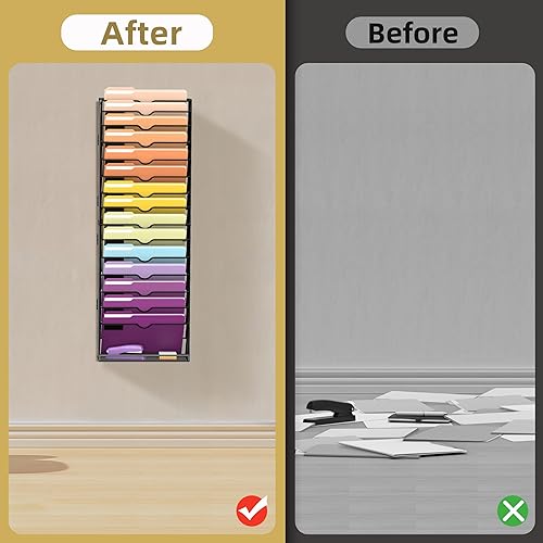 Miniatura 7 de SUPEASY Organizador de archivos de pared colgante de 16 niveles para papeles, carpetas, portapapeles de archivos y organización de revistas, ideal