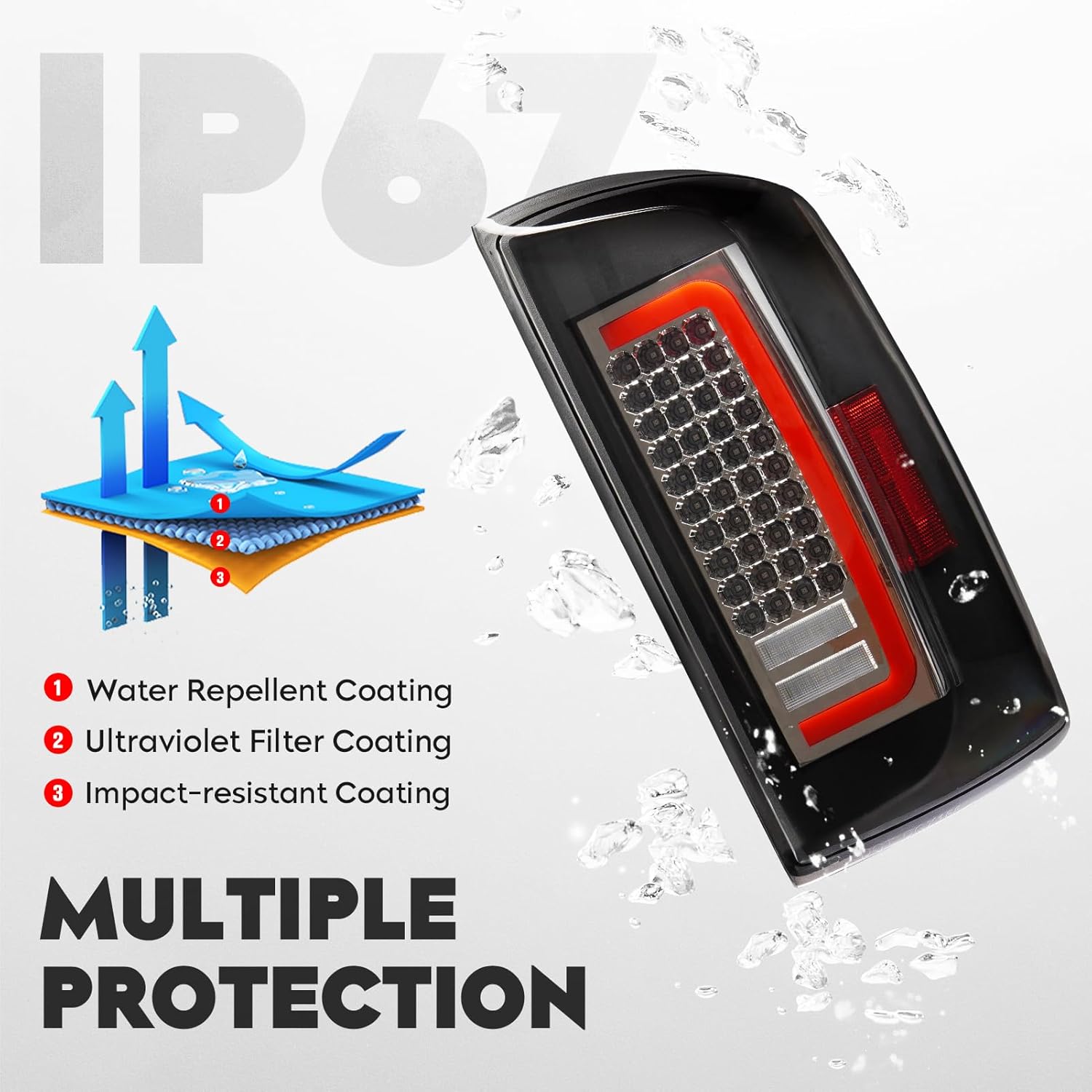 LED Tail Light Assembly + 3rd Third Brake Cargo Lamp Compatible with Dodge RAM 1500 07-08, for Dodge RAM 2500 3500 07-09 [Factory Halogen Type] Clear Lens High Mount Stop Light, 3 Pcs