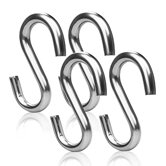 3.2 Inch Heavy Duty S Hooks 4 Pack, 550 LB Capacity 304 Stainless Steel S Hooks for Hammock Swing Garage Storage, Burr-Free for Outdoor & Marine