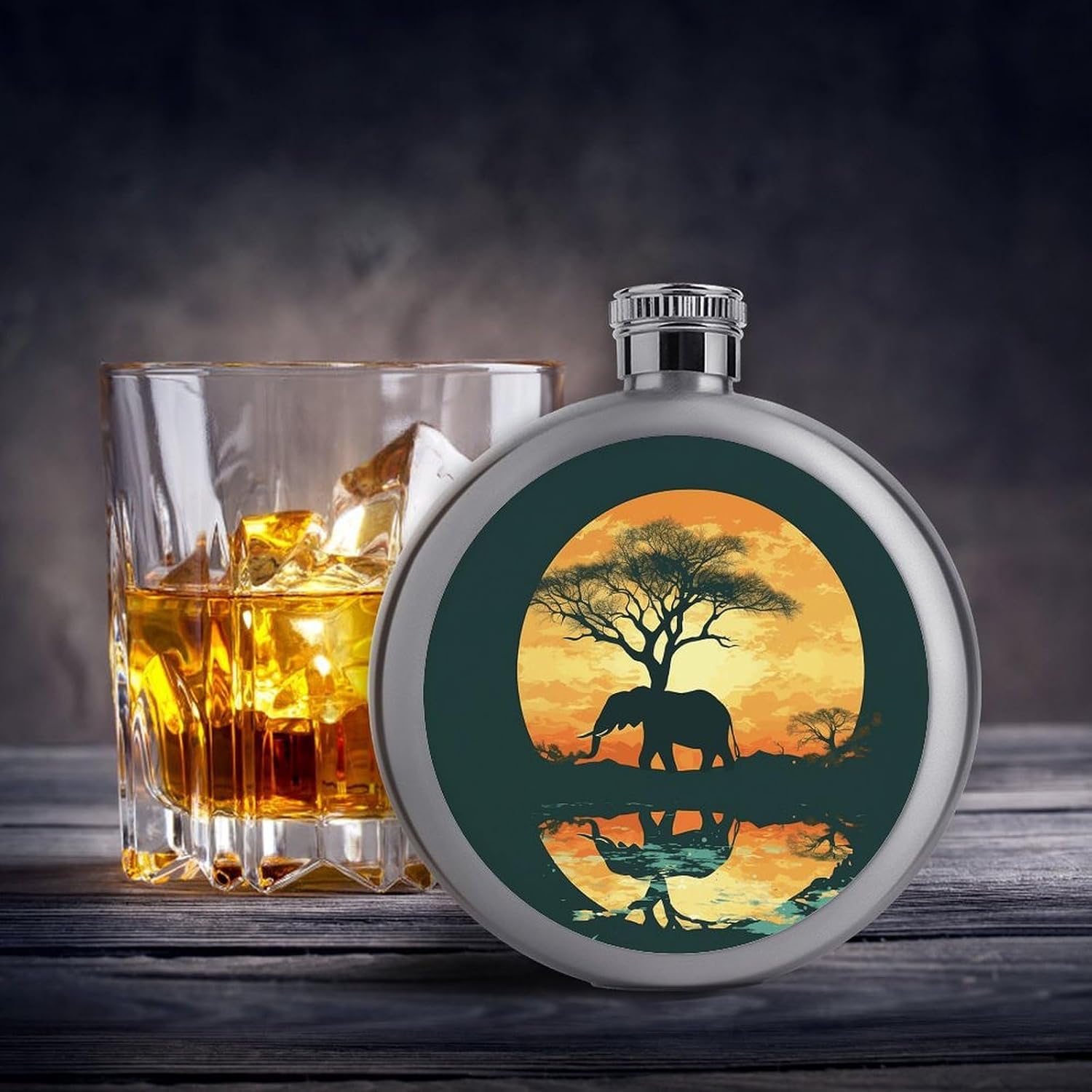 Beautiful Elephant Hip Flask 5 Oz Round Stainless Steel Mirror Polished Wine Pot Portable Pocket Wine Whiskey Flask Small Drinking Flasks Drinkware for Men Women