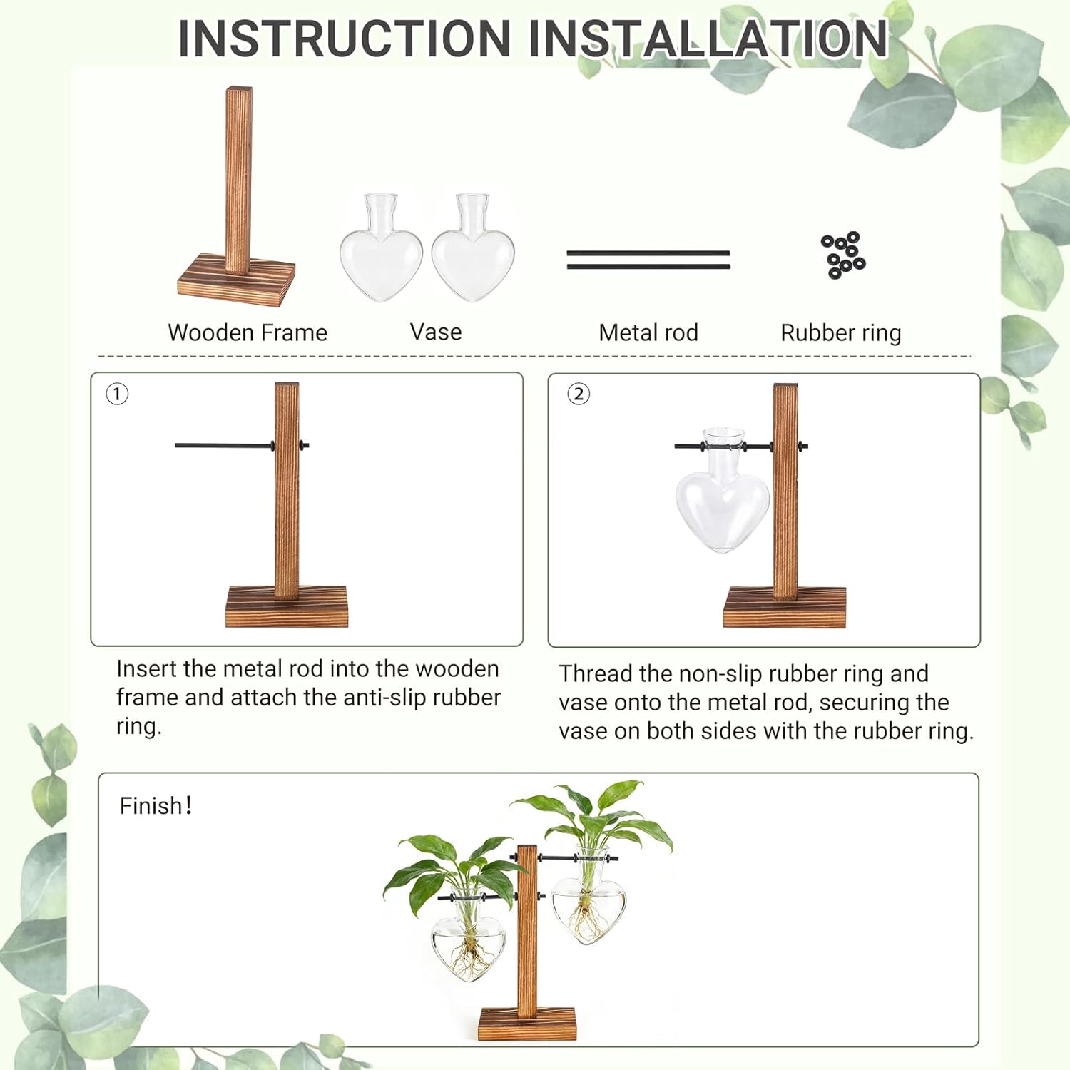 Mkono Heart Shaped Propagation Station with Wood Stand, Glass Hydroponic Planter Desktop Plant Terrarium for Home Office Decor, Gifts for Plant Lovers - 2 Love Bulb Pot Vase - Image 6