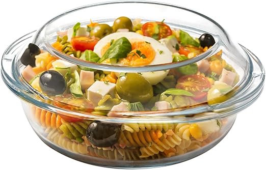 Mini-1 Liter Glass Casserole Dish With Glass Lid, Round Oven Safe Glass Bakeware with Handles