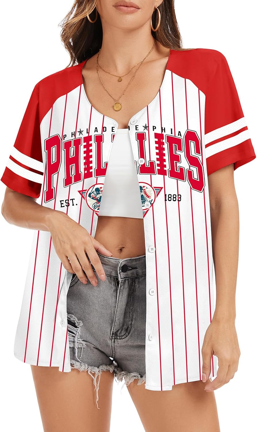 Women's Baseball Fan Jersey Style Shirt, Quick-Dry Button-Down Top for Game Day