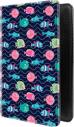 PU Leather Passport Holder Travel Wallet RFID Blocking Card Case Cover With Unique Pattern (Cartoon fishes