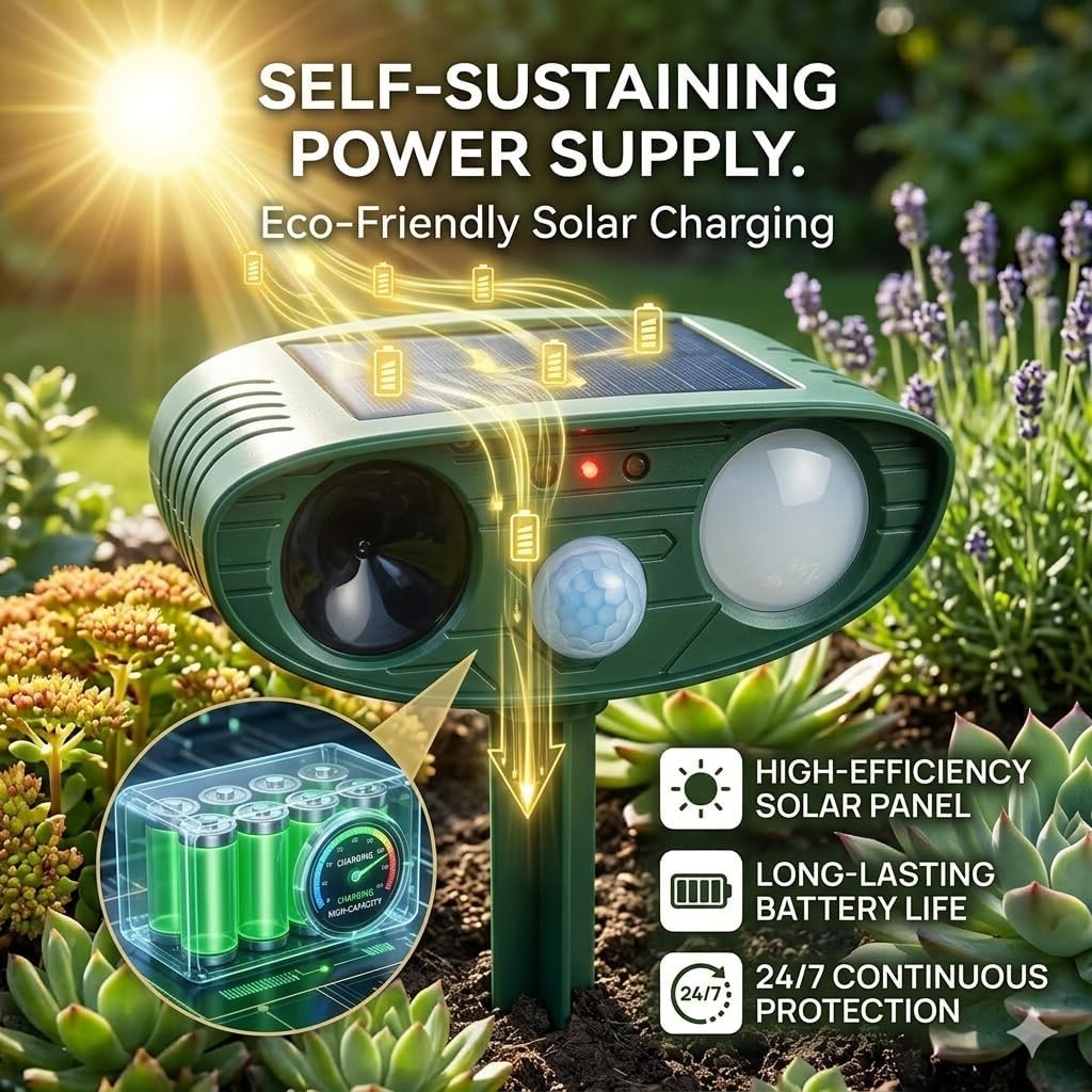 2Pack Sonic Fortress Pro Deer Repellent Solar Ultrasonic Animal Repellent Outdoor with Motion Detection&Flash Light Squirrel Fortress Pro Keep Cat Raccoon Rabbit Away for Vegetable Garden Yard Lawn