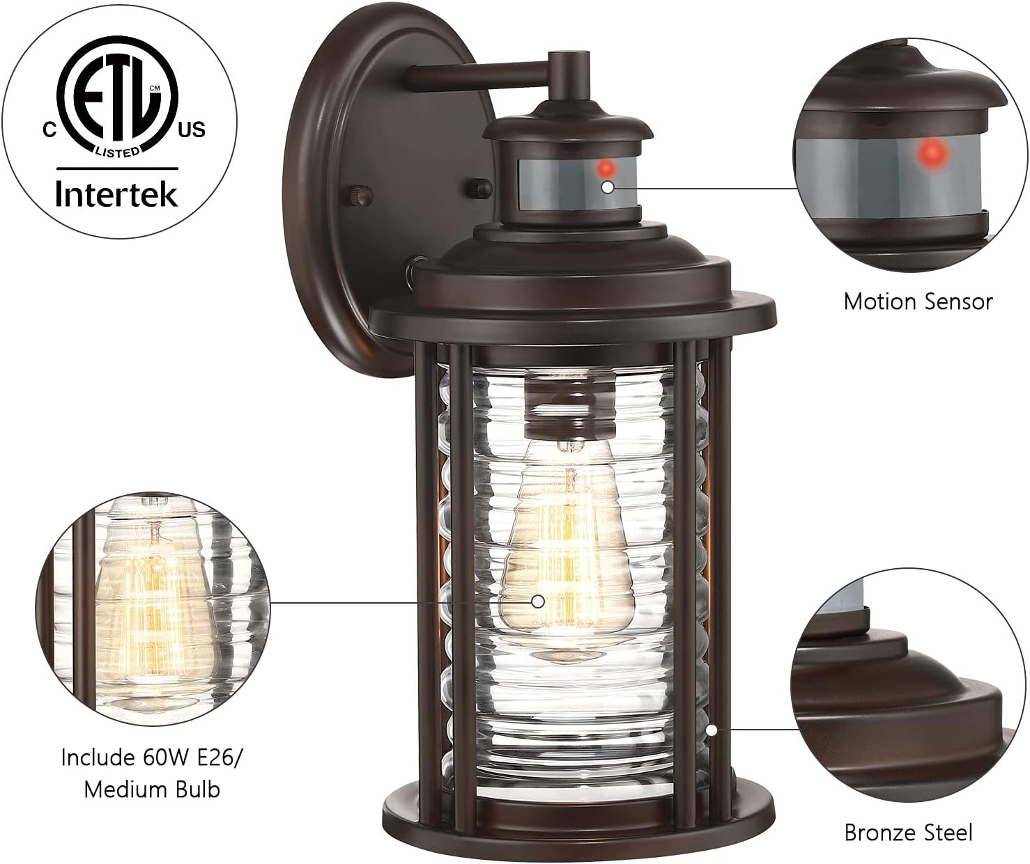 70% оƒƒ Evеrуthіng MOTINI 14 Motion Sensor Outdoor Wall Lantern Fixture, 1-Light Dusk to Dawn Bronze Wall Mount Porch Light,ETL Listed Wall Sconce