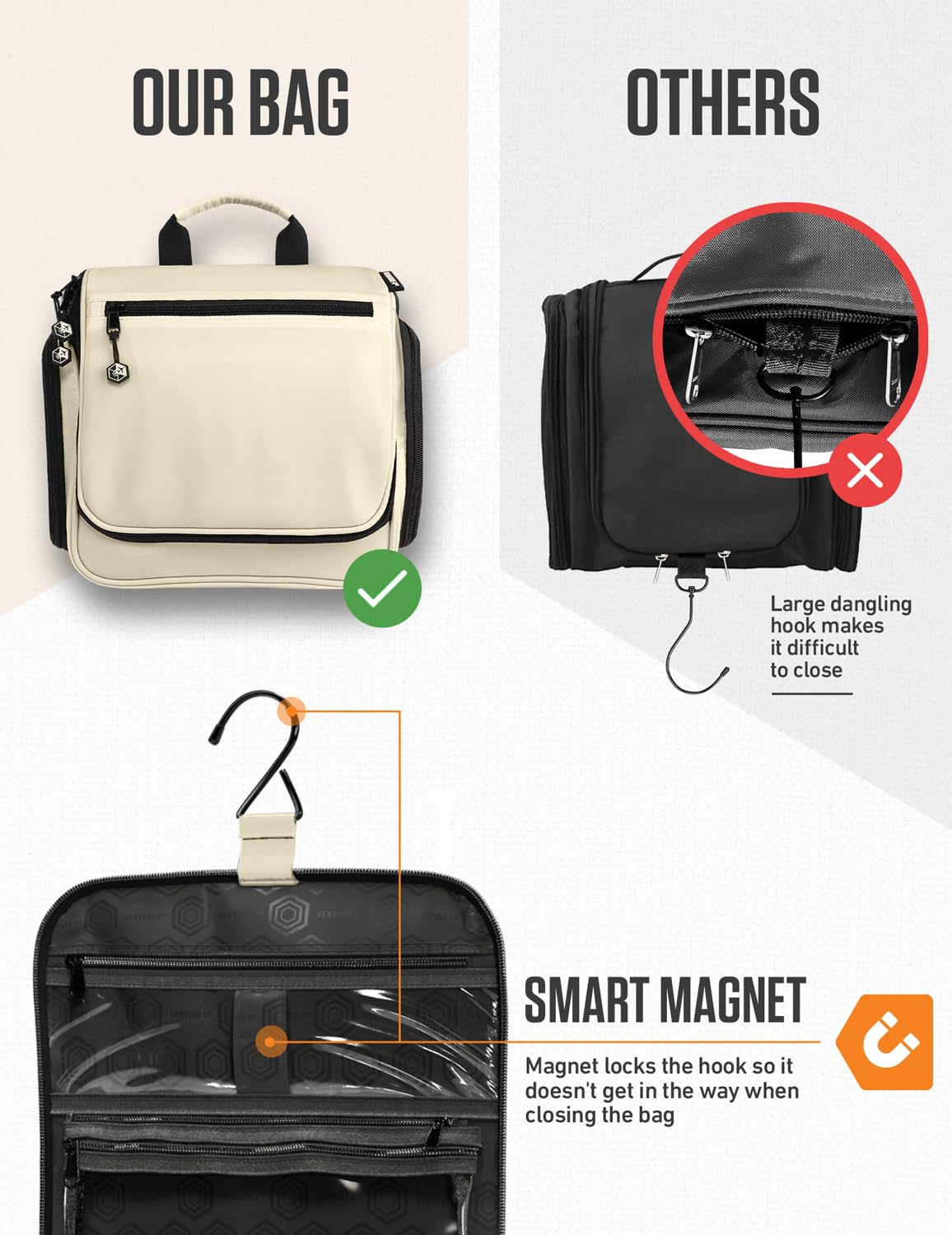 VENTURE 4TH Neceser Colgante de Viaje Hombres y Mujeres con Compartimentos expandibles para cosméticos, brochas de Maquillaje, Joyas, Herramientas de Afeitado, Bolsa Transparente