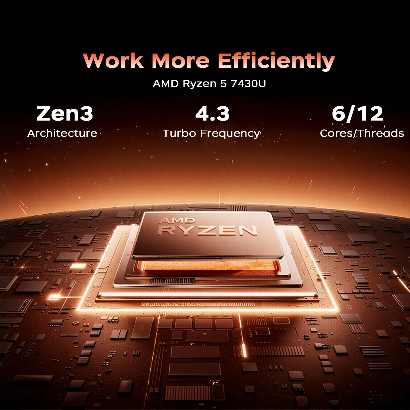 15.6 Zoll Laptop,Ryzen 5 7430U Prozessor bis zu 4.3GH,16GB DDR4 512GB SSD,Notebook Geeignet für Studium und Beruf,Unterstützung WiFi 5, BT5.0, 3*USB3.2,5000mAh