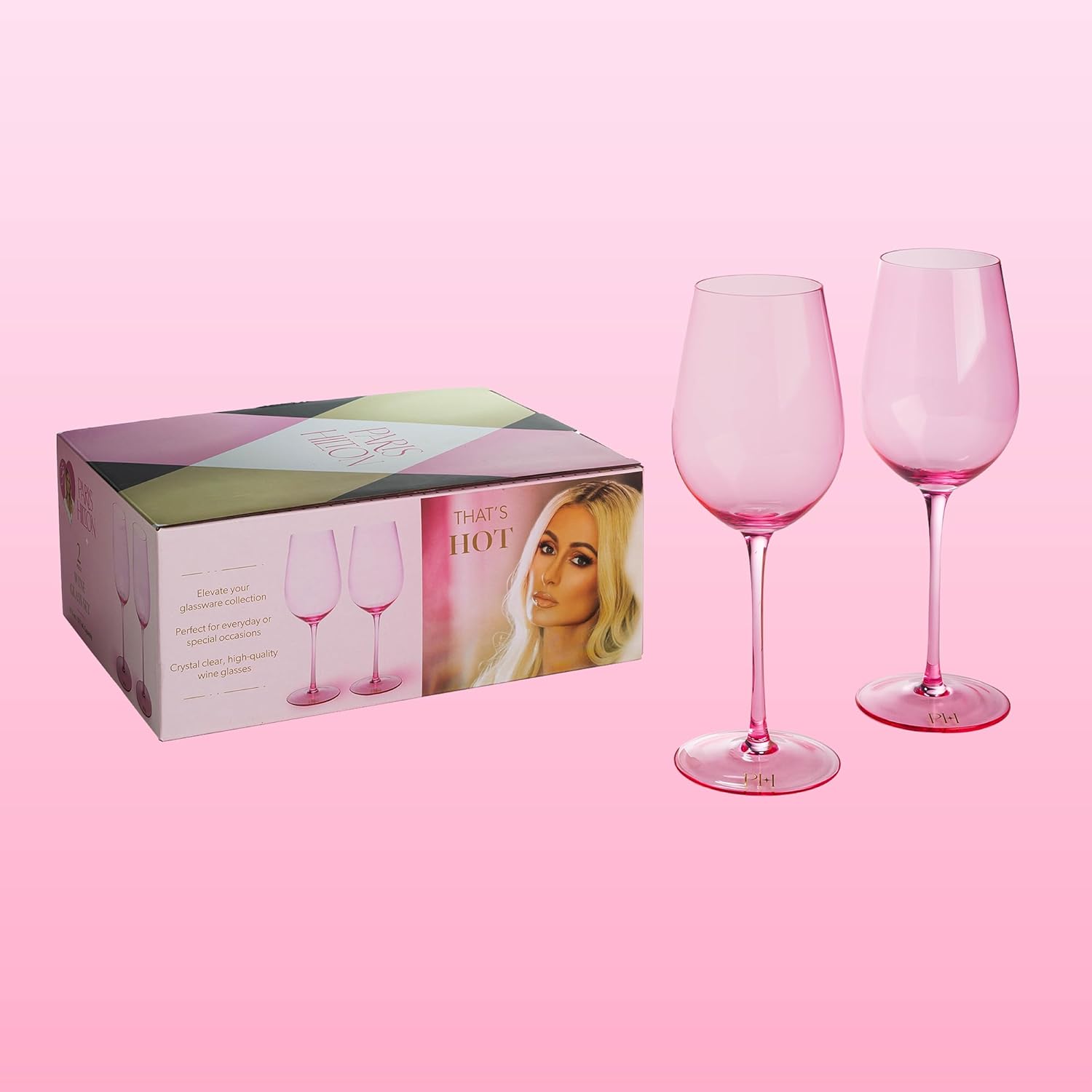 Paris Hilton Wine Glass Set, Handmade Glass Collection in Paris Signature Pink, Perfect for Parties and Special Occasions, Serve Red or White Wine, Cocktails and More, 17.5-Ounce, 2-Piece Set, Pink - Image 6