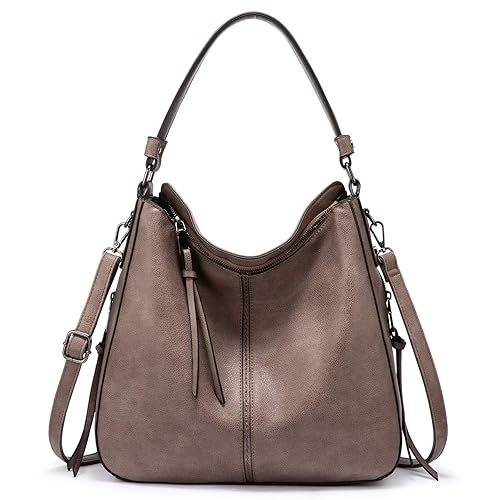 Realer Hobo Crossbody Bags for Women Designer Faux Leather Hobo Handbags Retro Large Size Shoulder Bag Bucket Purse - Large-15.2 inch - Coffee-gun Black Hardware(15.2")