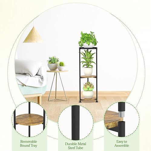 Miniatura 4 de KreuRaxy Soporte de metal alto de 3 niveles para plantas de interior y exterior, soportes de esquina para plantas de interior, múltiples estantes de