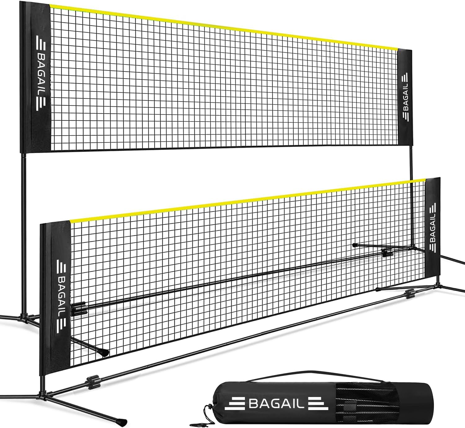 BAGAIL Badminton Net, Foldable Nylon Net, Height Adjustable Stand and Carry Bag, Easy to Assemble and Disassemble, Ideal Sports Net for Tennis, Badminton or Volleyball