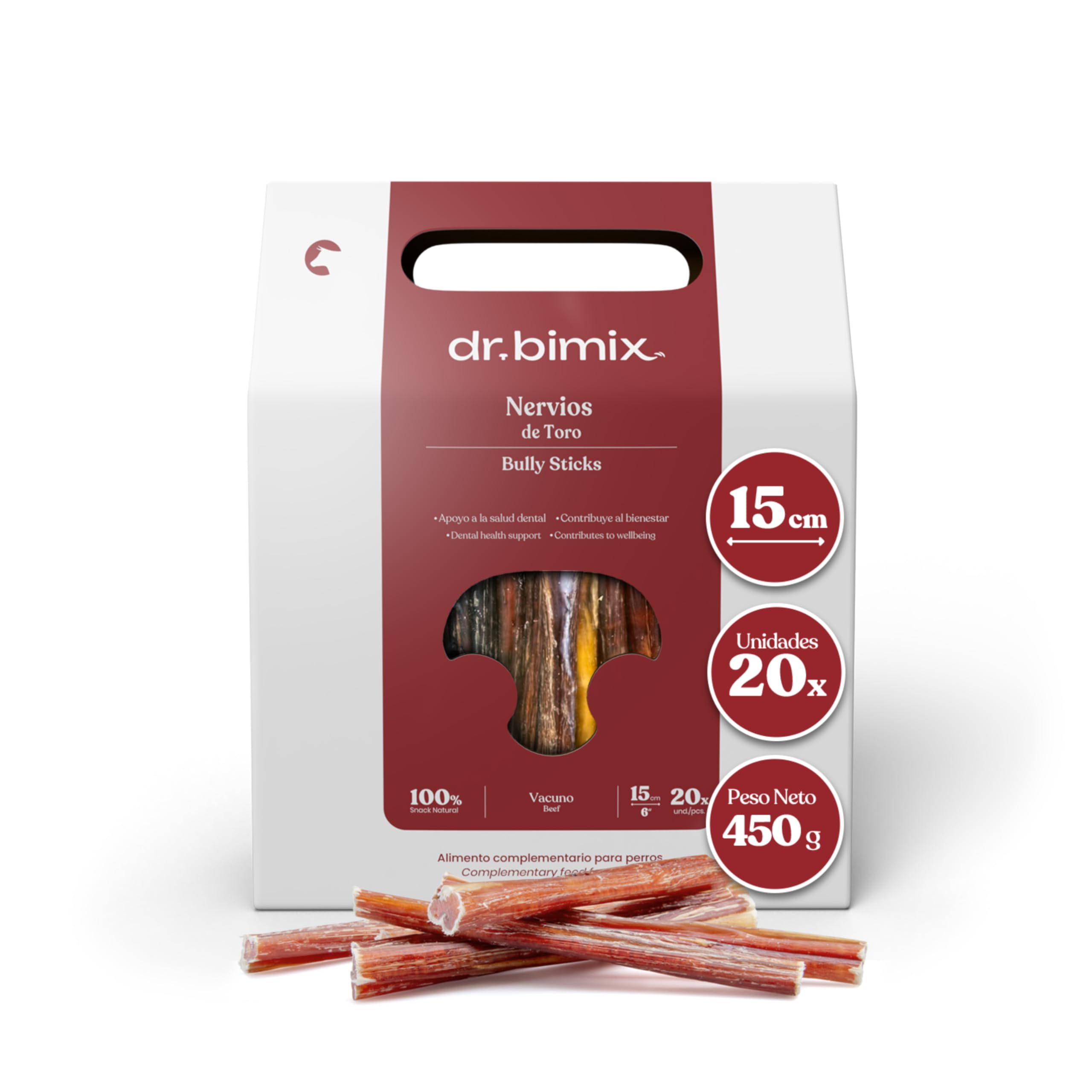 Nerfs de bœuf pour Chiens 15cm – Snack Naturel déshydraté – sans additifs – Friandises à Mâcher pour Chien - Dureté élevée – 450 g (20 pièces) | dr. bimix Bullnerves pour le bien-être des chiens, haute dureté, sans additifs, 1 paquet (20 pièces)