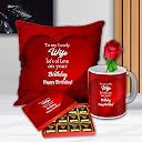 Midiron Birthday Gift For Wife | Special Birthday Combo For Wife, Romantic Birthday Gift Hamper For Wife/Girlfriend Cushion 12X12 Inch, Mug, Chocolates & Artificial Rose, 400 Grams, 400 Gram gallery image