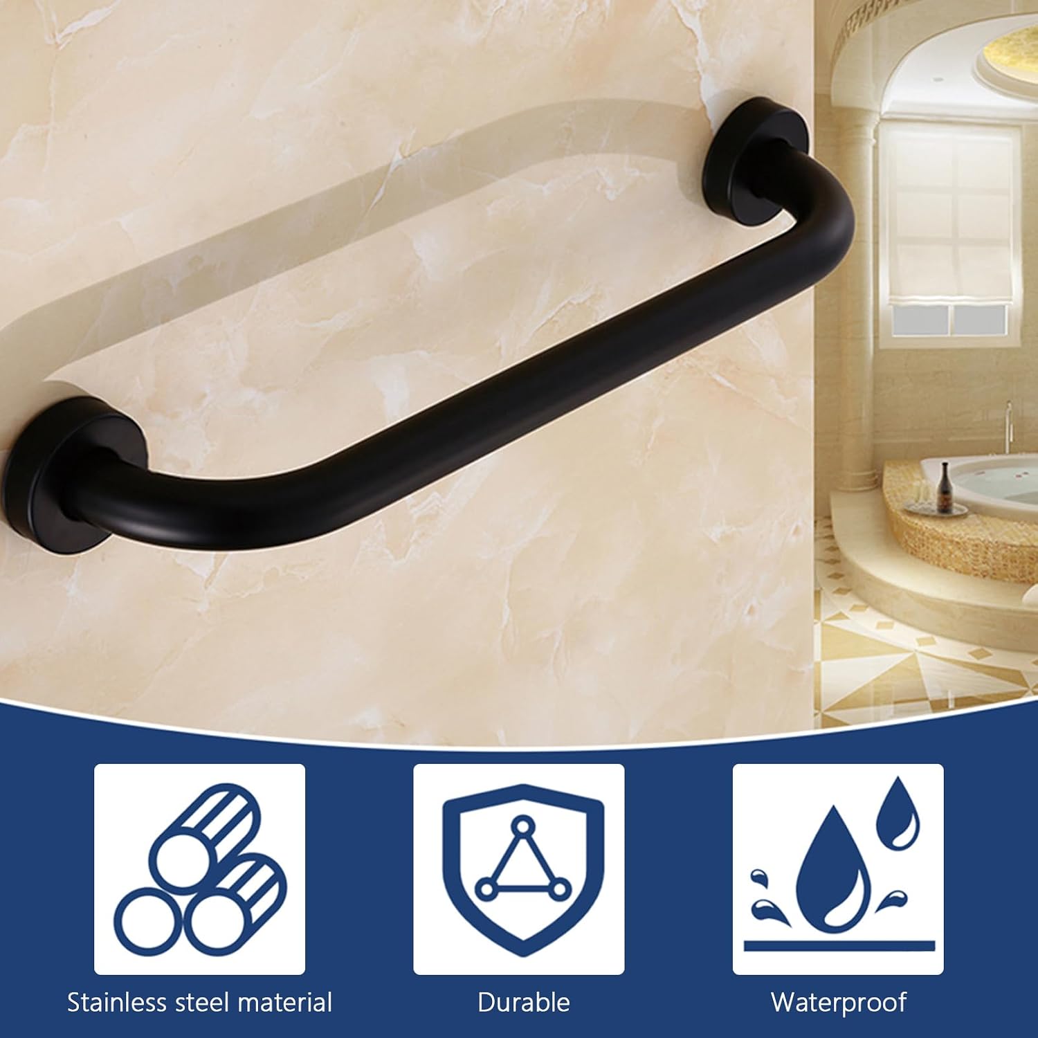 2 Pcs Black Stainless Steel Handrail Bar Stairway Hand Railing | 12 Inch Stairway Hand Bar Steel, Outdoor Deck Rail Handle Indoor and Outdoor, Matte Black Shower Grab Bar