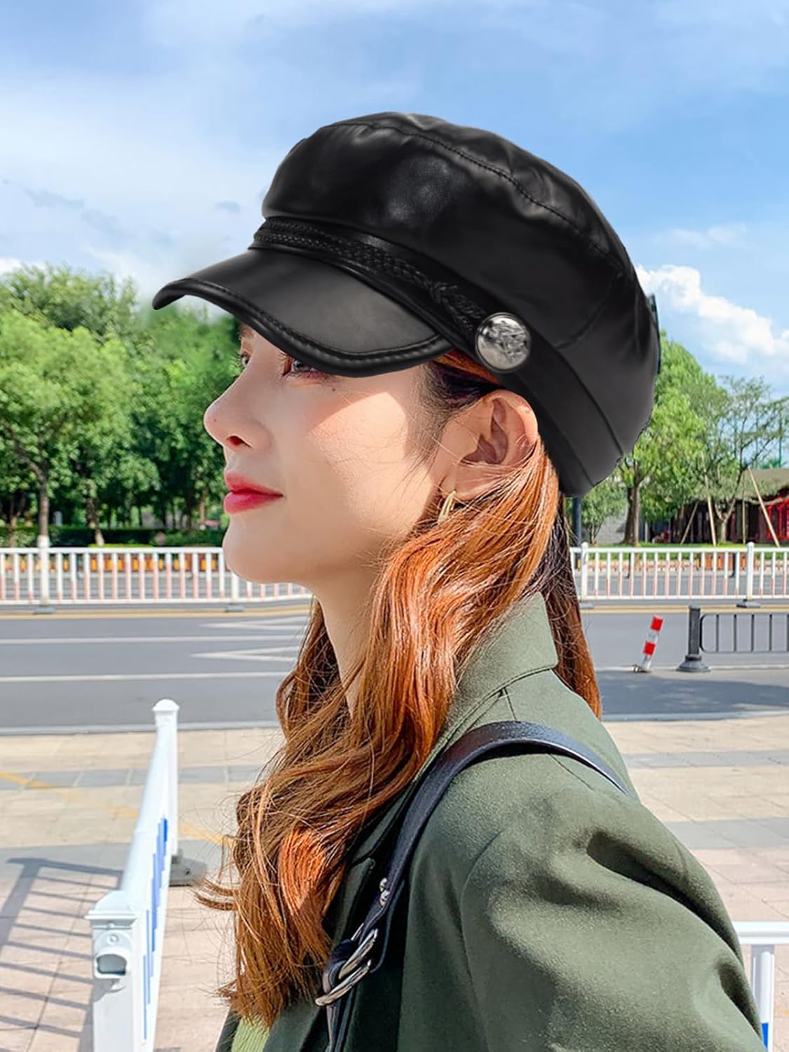 Nanwansu Women Fiddler Cap Newsboy Hat PU Leather Visor Beret Cap - Image 6