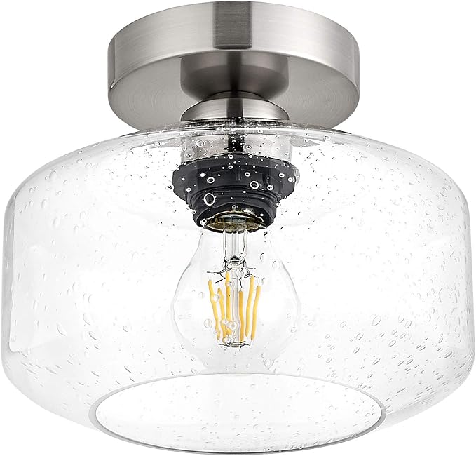 Semi Flush Mount Ceiling Light, Seeded Clear Glass Shade Light Fixtures