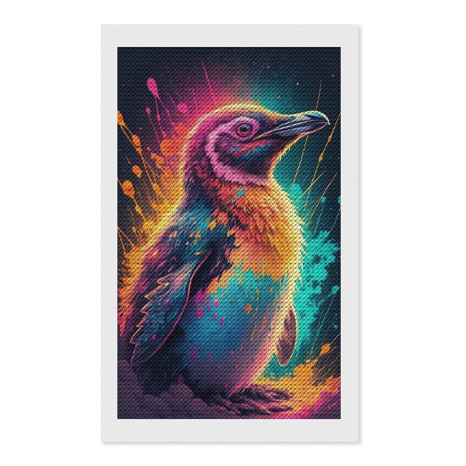 Junmoney Vibrant Penguin with Colorful Splashes Diamond Painting Kit 12"x20", for Family Craft Time, Fun Craft Experience, Aesthetic Room Decor, Mother's Day Gift