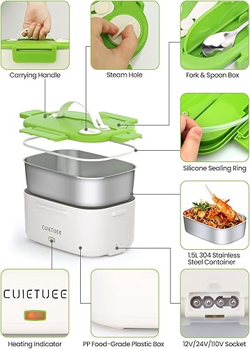 Miniatura 2 de CuieTuee Fiambrera eléctrica 3 en 1 de 80 W, calentador de alimentos portátil ultrarrápido (110 V12 V24 V), fiambreras calentadas para automóvil,