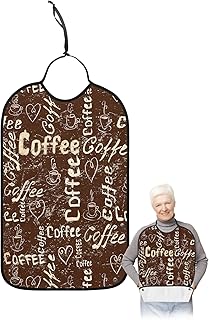 BOBOWUNY Retro Coffee Adult Bibs for Elder Women Men Eating, Farm Brown Love Heart Waterproof & Washable Bibs for Eating Clothing Protector Dining Bibs for Crumb Catcher