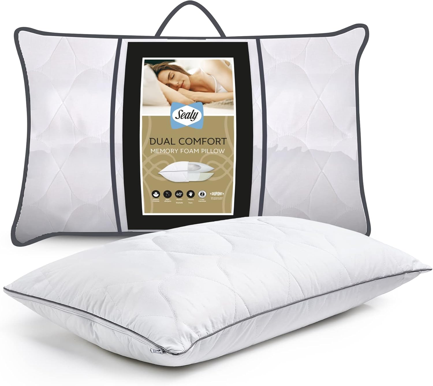 Sealy Dual Comfort Memory Foam Pillow Reversible Firm and Soft Memory