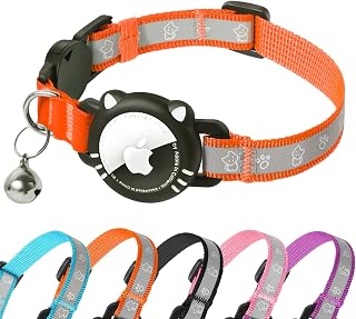 Airtag Cat Collar AirTag Collar Cat Reflective with Safety Lock Watch Cat Collar with Airtag Case Adjustable for Cats,Orange,S(23-13mm)