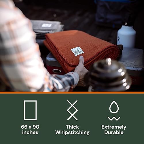 Miniatura 5 de Woolly Mammoth Woolen Co. - Manta de lana merino extra grande para campamento, equipo perfecto para exteriores, rollo de cama para Bushcraft,