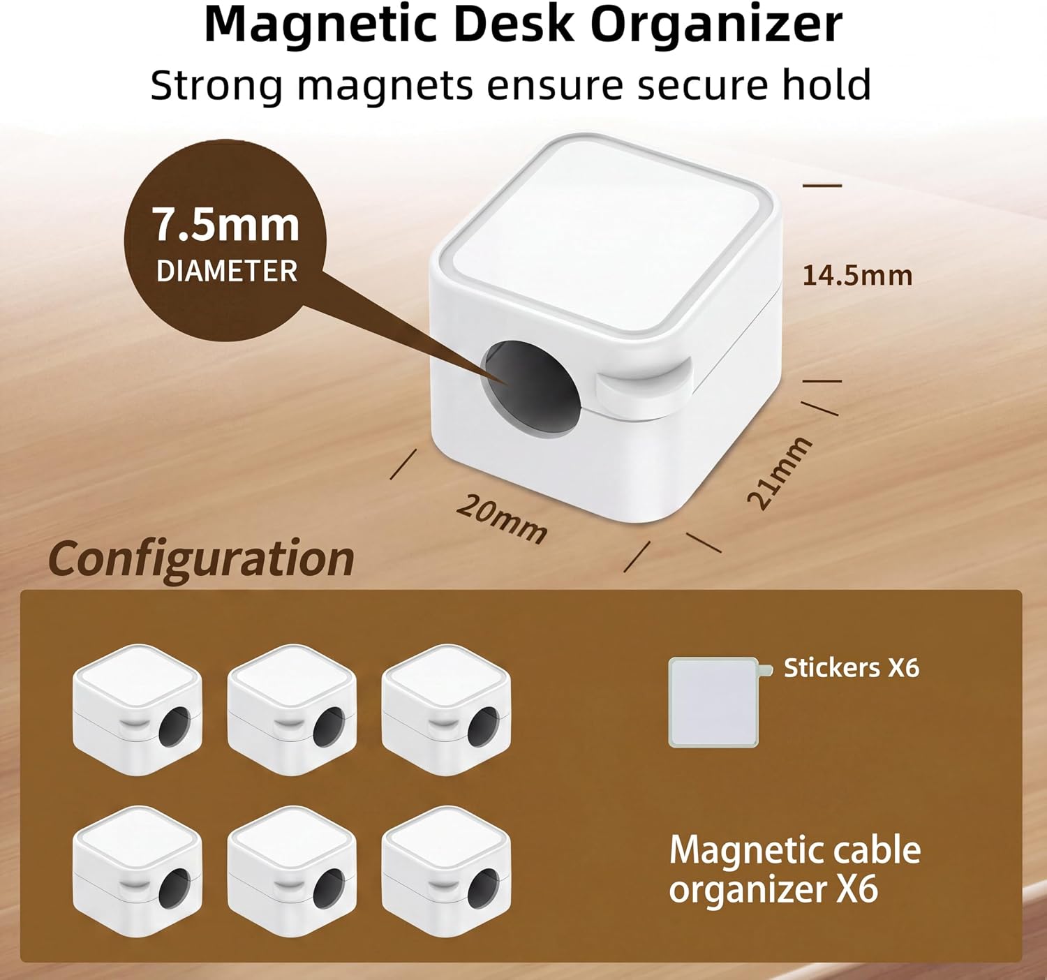 6 Pack Magnetic Cable Clips, Adhesive Cord Holder for Nightstand, Under Desk Cable Management for Phone Wall Desktop - Home Office Desk Accessories (White)