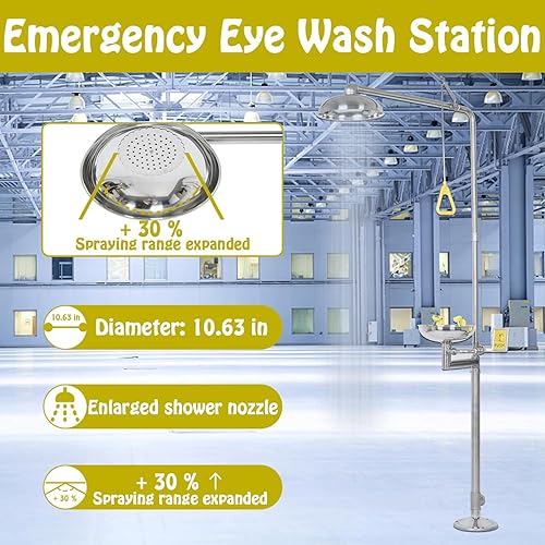 Miniatura 4 de lukar Estación de lavado de ojos de emergencia de acero inoxidable con combinación de ducha, estación de lavado de ojos de seguridad para ducha