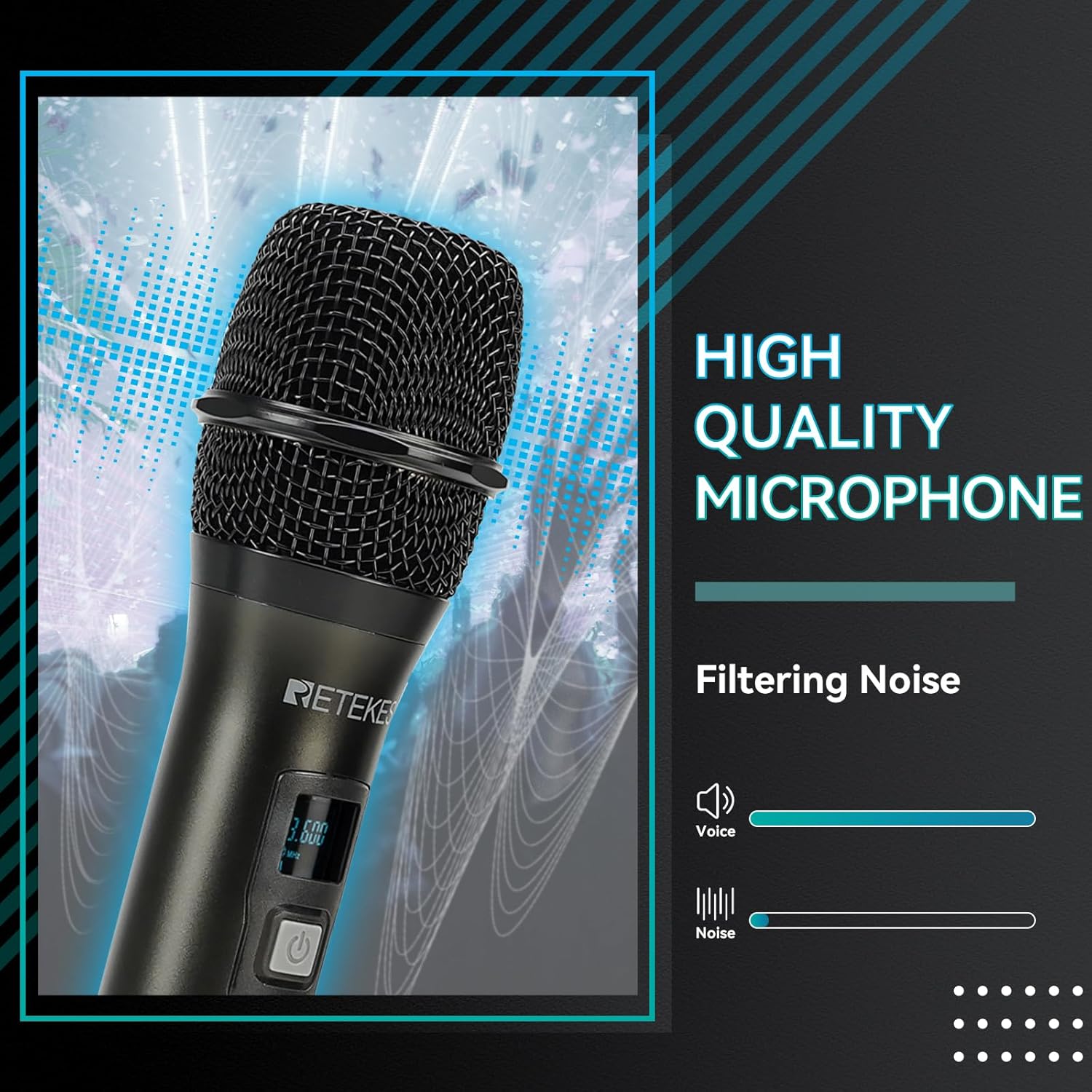 Retekess TC104 Wireless Microphone System, Karaoke Microphone, 4x50 Adjustable Channels, Auto Scan, Cordless Mic Set with 4 Handheld Mics for Singing, Church, DJ Gigs - Image 3