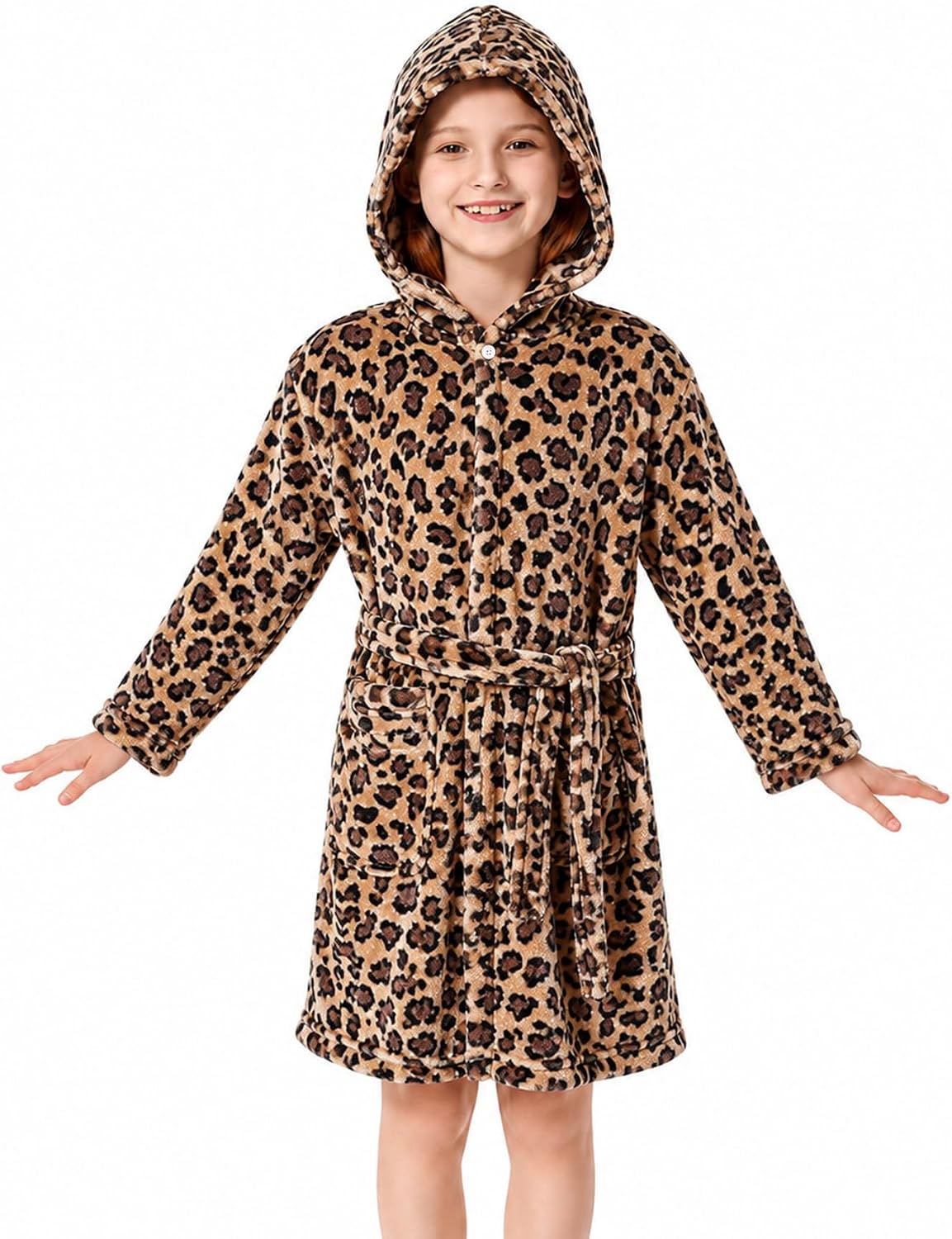 Girls Robe Kids Hooded Bathrobe Unicorn Rainbow Star Leopard Toddler Bath Robe Warm Fuzzy Bathrobes Age 3-12