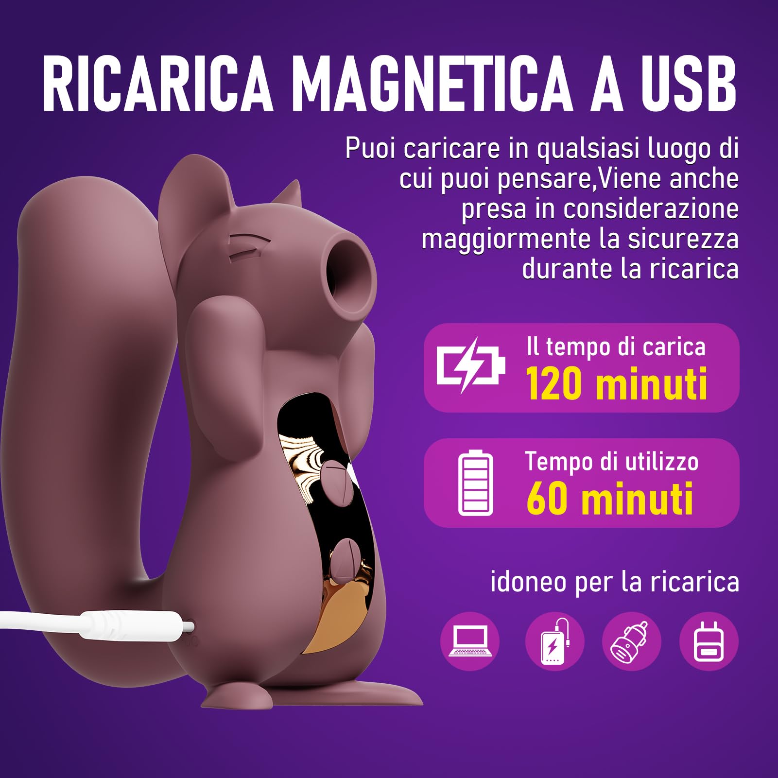 Massaggiatore Intimo Donna a Scoiattolo - Stimolatore Clitorideo con Aspirazione e Vibrazione, Massaggio Intimo con 10 Modalità, Silicone Sicuro, Impermeabile, USB Ricaricabile