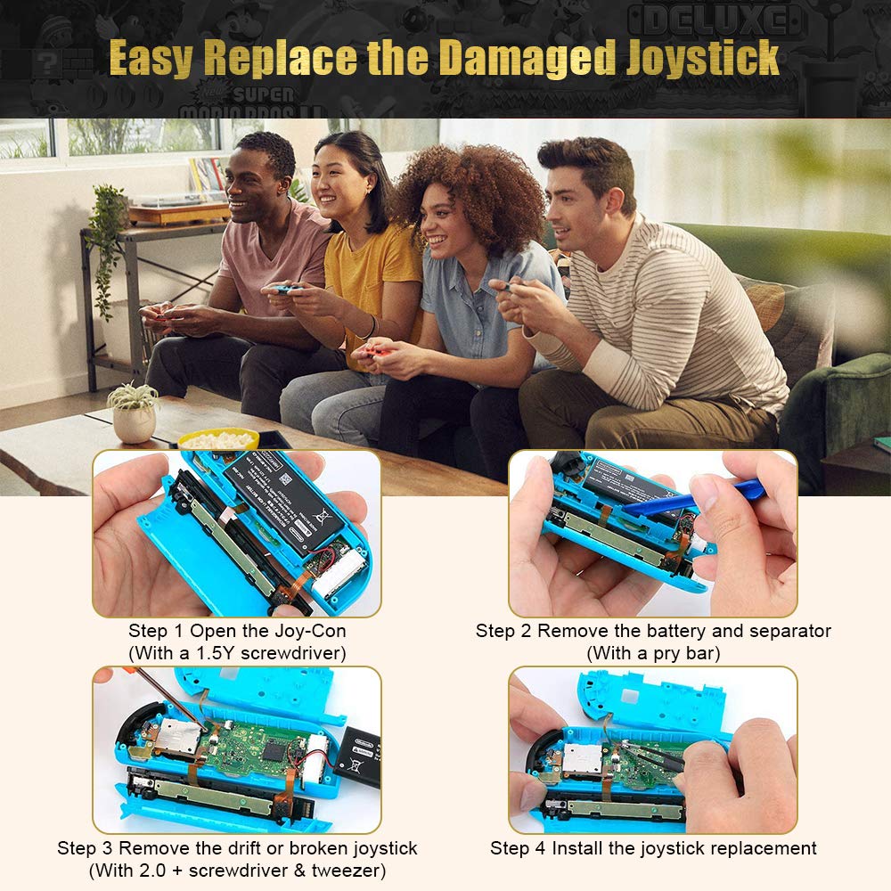 Joycon Joystick Replacement, Aottom 4 Pack Replacement Joystick Analog Thumb Stick for Nintendo Switch Joycon Controller, 4 Thumb 3D Sticks Replacement Parts Include Full Repair Tool Set (31 in 1)