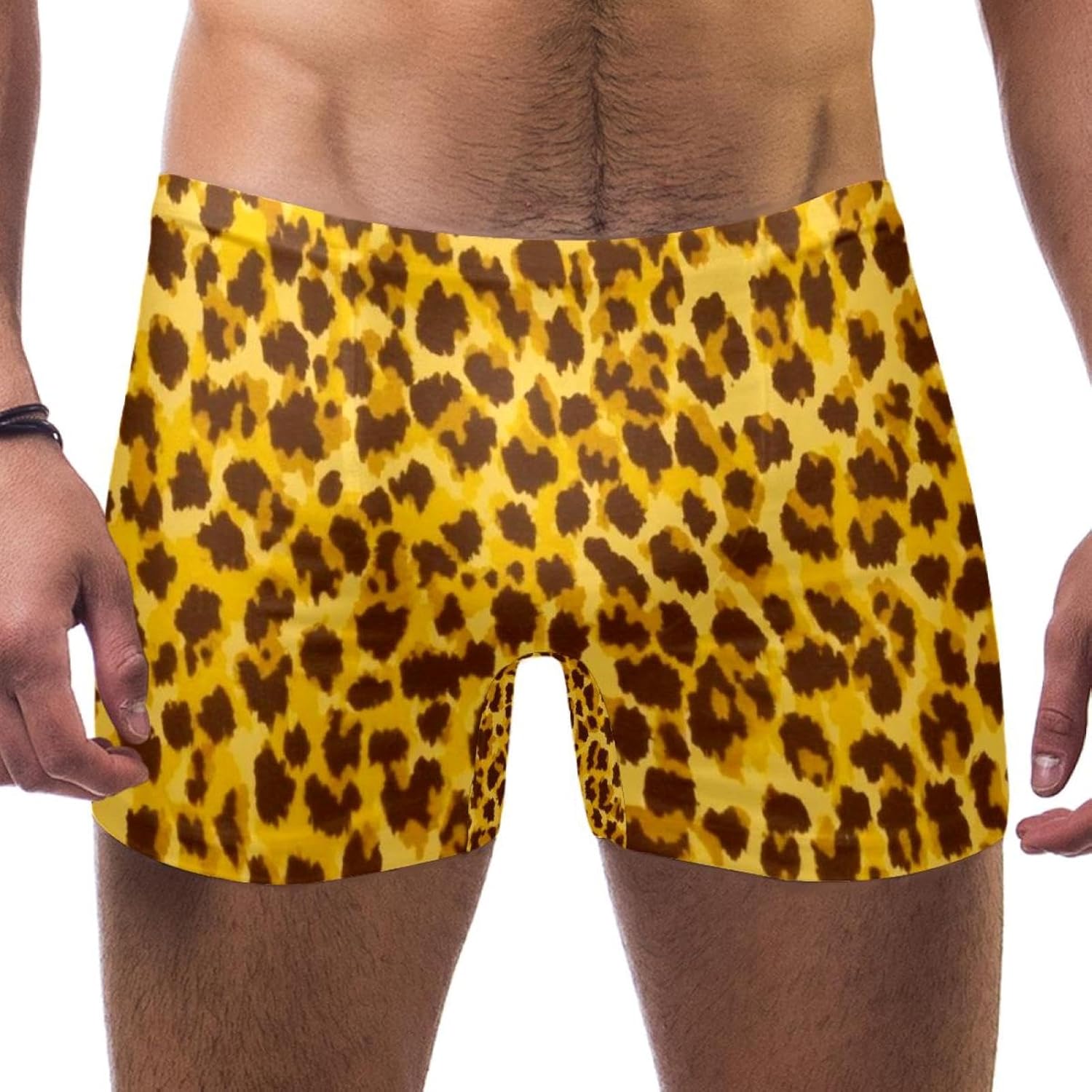 Mens Leopard Art-2227 Swim Trunks Elastic Waistband Short Mens Bathing Suit, S,