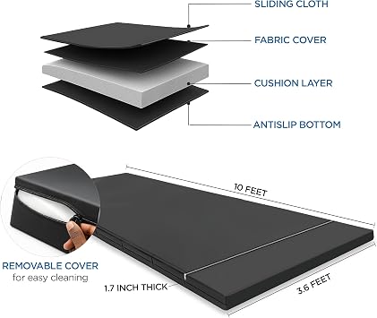 Baseball Sliding Mat Trainer 10 x 3.6 ft Slide Mat for Baseball and Softball 1.7 Inch Thick Foam Waterproof Antislip Foldable Mat with Zipper and Stakes for Soccer Rugby Gymnastics Yoga and More