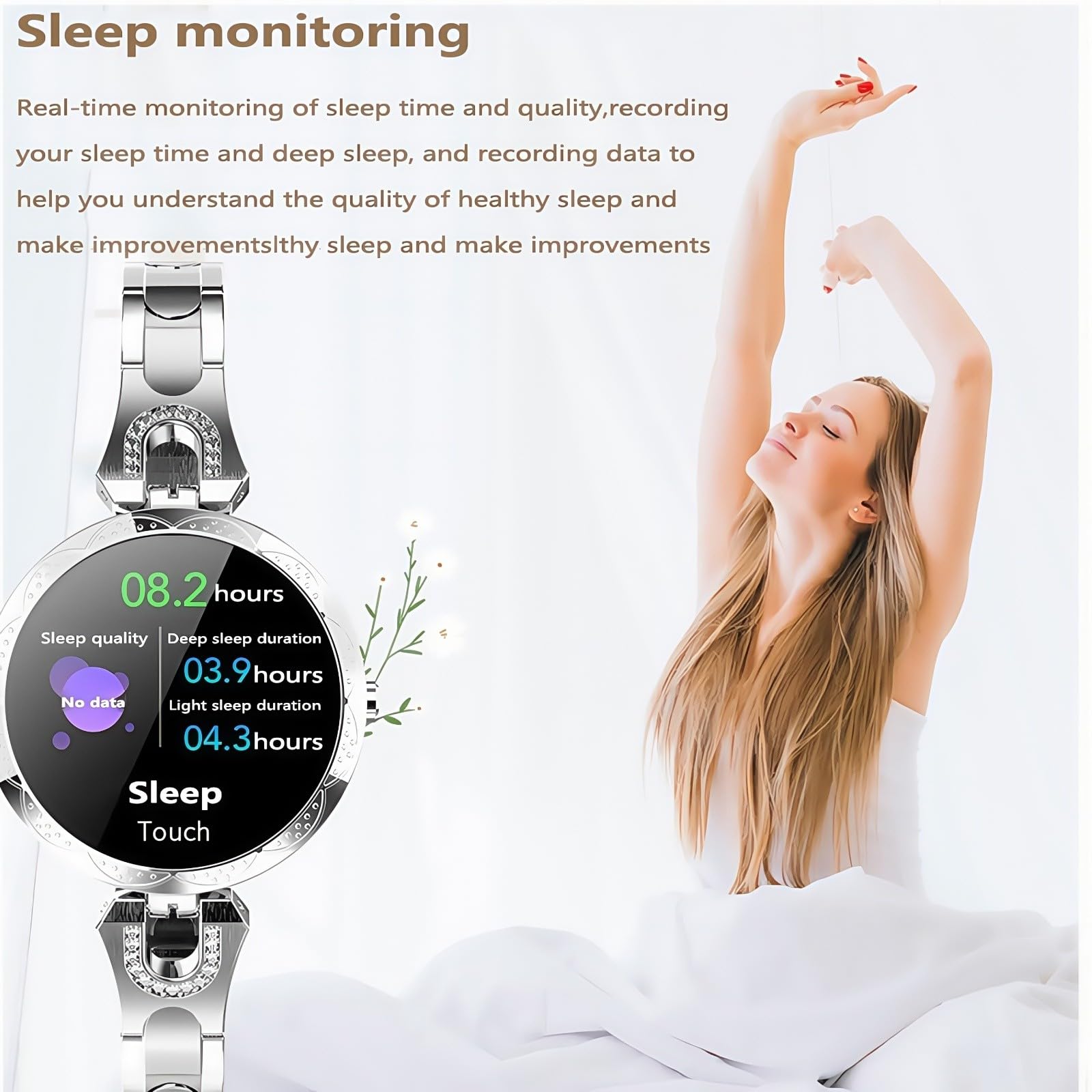 Pulsera Inteligente De Moda para Mujer, con Monitorización De Ritmo Cardíaco, Presión Arterial, Sueño Y Ciclo Fisiológico, Resistente Al Agua IP67. para Android iOS
