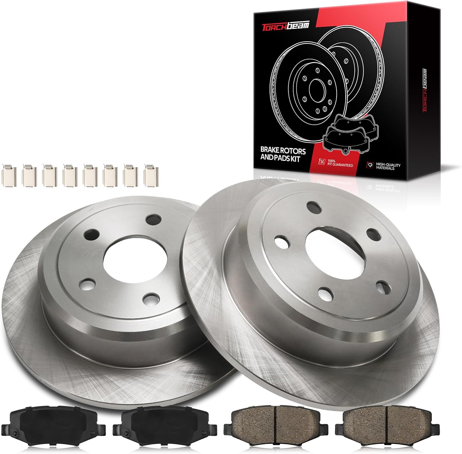Torchbeam 53041+D1274 Rear Disc Brake Rotor and Ceramic Brake Pad Set Kit for 2007-2017 Wrangler, 2018 Wrangler JK, Brake Pads and Rotors Kit, 6pcs