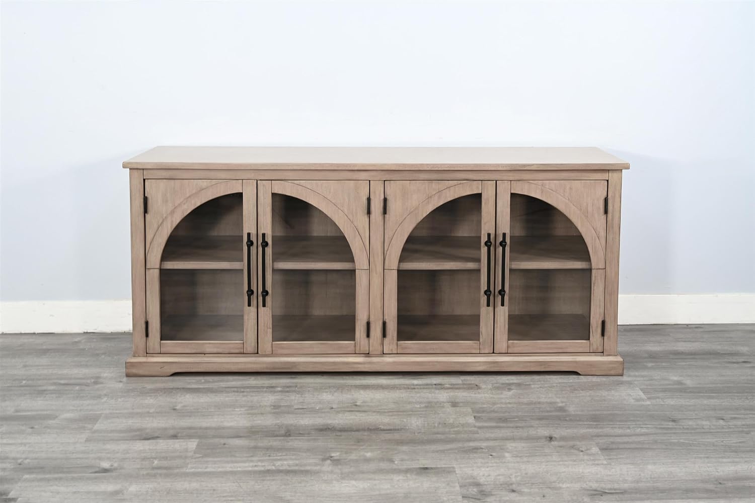 Sunny Designs Elena Modern Wood Display Cabinet with Arched Glass Doors