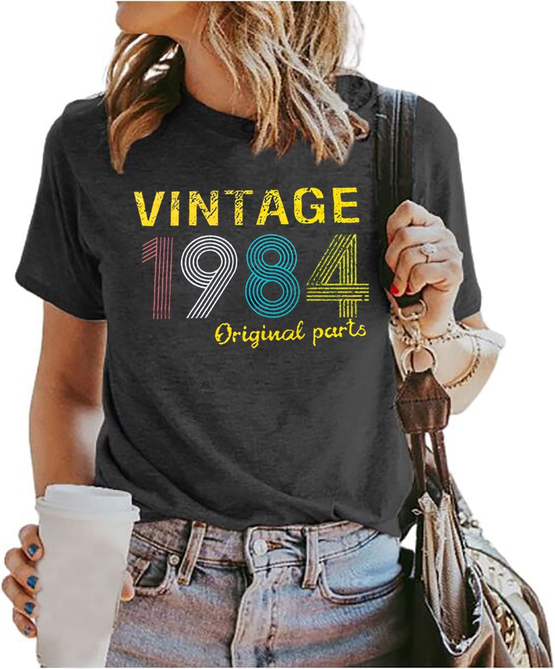 HuovudVintage 1984 Shirt for Women 40th Birthday T-Shirt 1984 Birthday Gifts Idea Shirts Retro Birthday Party Tee Tops