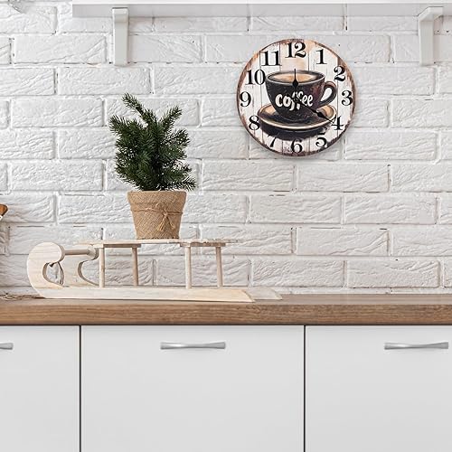 Miniatura 3 de Reloj de pared vintage con letrero de café para cocina, estilo rústico, funciona con pilas, para cocinacafeteríacomedorhogar (12 pulgadas)